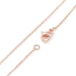 Real Rose Gold Plated Brass Chain Necklaces, Cross/Rolo Chain, with Lobster Claw Clasps, Real Rose Gold Plated, 17.7 inch(45cm)