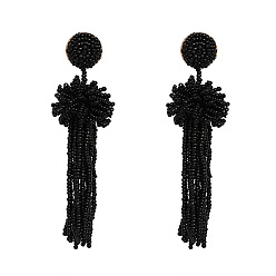 black Boho Chic Earrings for Women - Trendy Tassel Drop Dangle Ear Studs