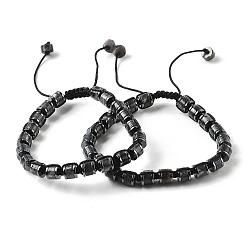 Larvikite Регулируемые браслеты из плетеных бусин из натурального ларвикита и немагнитного синтетического гематита, внутренний диаметр: 1-3/4~2-7/8 дюйм (4.5~7.3 см)