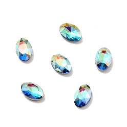 Sphinx K9 Glass Rhinestone Cabochons, Flat Back & Back Plated, Faceted, Oval, Sphinx, 6x4x2mm