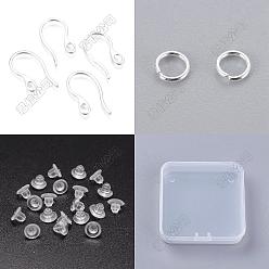 Plaqué 925 Argent Sterling 50 pcs 304 crochets de boucle d'oreille en acier inoxydable, avec boucle horizontale, 5pcs 304 anneaux de saut en acier inoxydable, 50 pièces d'écrous d'oreille en plastique, 925 argent sterling plaqué, 22.5x11.5x1mm, Trou: 2x3.5mm, Jauge 19, pin: 1x0.9 mm