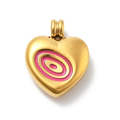 Темно-Розовый 304 нержавеющей стальной эмали подвески, сердце с подвесками вихря, ионное покрытие (ip), реальный 14 k позолоченный, темно-розовыми, 19x15x5 мм, отверстие : 3.5 мм