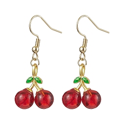 Фуксиновый 304 из нержавеющей стали болтаться серьги, с подвеской в виде вишни лэмпворк, красно-фиолетовые, 39x17 мм