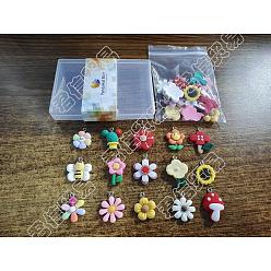 Mixed Color 30Pcs 15 Style Resin Pendants, with Platinum Tone Iron Loop, Mixed Color, 23~32x17~25x5~8.5mm, Hole: 2mm, 2pcs/style