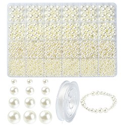 Old Lace DIY Imitation Pearl Bracelet Making Kit, Including ABS Plastic Round Beads, Elastic Thread, Old Lace, Beads: 148.8g/box