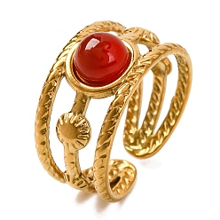 Красный Агат Круглые натуральные перстни из сердолика, золотистый тон 304 многослойные манжеты из нержавеющей стали для женщин, 10 мм, внутренний диаметр: регулируемый