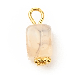 Bisque Natural Agate Pendants, with Golden Plated Iron Findings, Cube, Bisque, 14~16x7~8x6~7.5mm, Hole: 2~4mm