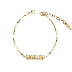 Light Yellow Rectangle Cubic Zirconia Link Bracelets, with Golden Stainless Steel Cable Chains, Light Yellow, no size
