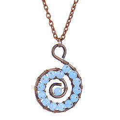 Cornflower Blue Natural Dyed Agate Beaded Conch Pendant Necklace with Alloy Chains, Cornflower Blue, 20.87 inch(53cm)
