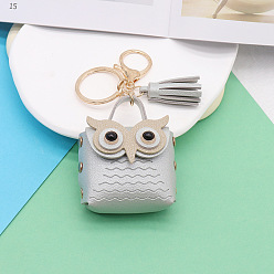 Light Grey Cute Owl Imitation Leather Wallets, with Light Gold Keychian Clasps, Light Grey, Wallet: 5.5x5.5cm