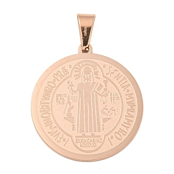 Розовое Золото Модные колье с ионным покрытием (IP) плоской круглой формы с подвесками из нержавеющей стали сан-бенито 304, розовое золото , 33x30x1.5 мм, отверстие : 8x5 мм