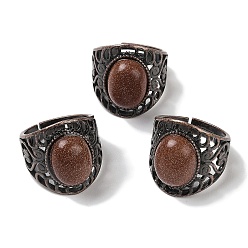 Камень с Пылевым Золотом Овальные регулируемые кольца из синтетического золота с камнями, без свинца и без кадмия, латунные кольца на палец с красной медью для женщин и мужчин, 24.4 мм, внутренний диаметр: 19.2 мм