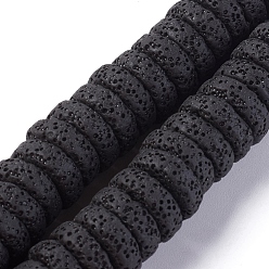 Black Natural Lava Rock Beads Strands, Dyed, Flat Round/Disc, Black, 15~16x5~6mm, Hole: 2mm, about 34 pcs/Strand, 7.80''(19.8 cm)