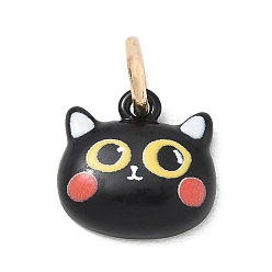 Negro Encantos de bronce, encantos de forma de gato, dorado, negro, 11x12x3.5 mm, agujero: 4 mm