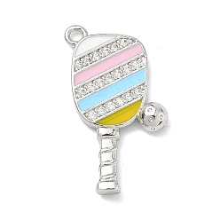 Платина Латунные микропаве прозрачные подвески с фианитом, подвески для ракеток для пиклбола, с эмалью, без кадмия и без свинца, долговечный, стойки покрытие, платина, 23x14x3 мм, отверстие : 1.4 мм