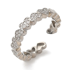 Платина Латунные микро проложить манжеты кольца кубического циркония, сердце, долговечный, стойки покрытие, без свинца и без кадмия, платина, 4 мм