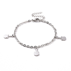 Stainless Steel Color 304 Stainless Steel Guitar Charm Bracelet with Cable Chains for Women, Stainless Steel Color, 7-1/8 inch(18cm)