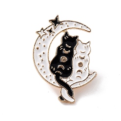 White Moon Star Cats Enamel Pin, Cute Alloy Enamel Brooch for Backpacks Clothes, Light Gold, White, 31.5x22x9.5mm