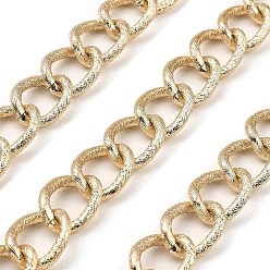 Light Gold Aluminium Curb Chains, Texture, Unwelded, with Spool, Light Gold, 18x13.5x2.5mm, about 32.81 Feet(10m)/Roll