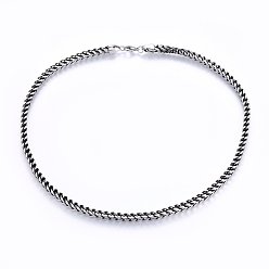 Antique Silver 304 Stainless Steel Wheat Chain Necklaces, with Lobster Claw Clasps, Faceted, Antique Silver, 24.02 inch(61cm), 6mm