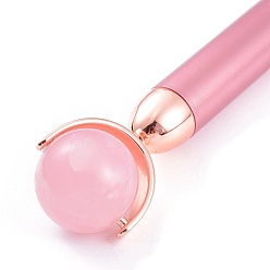 Pink Натуральный розовый кварц массажный инструмент для ухода за кожей, лицевые ролики, с пластиковой фурнитурой, розовые, 156x30~31x16~26 мм