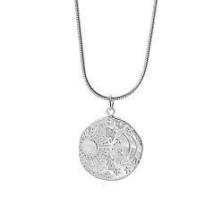 Stainless Steel Color Moon & Sun Stainless Steel Pendant Necklaces, with Snake Chains, Stainless Steel Color, 17.72 inch(45cm)