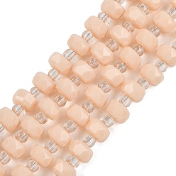 Персиковый Слойка Непрозрачное стекло бисер нитей, рондель, граненые, розовые, 5.5x4 мм, отверстие : 1.2 мм, около 101 шт / нитка, 24.88'' (63.2 см)