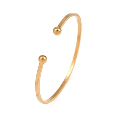 Golden 304 Stainless Steel Flat Open Cuff Bangles for Women, Ion Plating(IP), Golden, Inner Diameter: 2.52x2.05 inch(6.4x5.2cm), Width 2mm