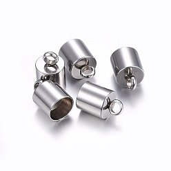 Stainless Steel Color 201 Stainless Steel Cord Ends, End Caps, Column, Stainless Steel Color, 11x7mm, Hole: 2mm, Inner Diameter: 6mm