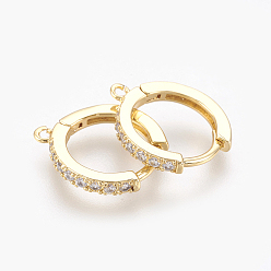 Golden Brass Micro Pave Cubic Zirconia Huggie Hoop Earring Findings, Nickel Free, Clear, Golden, 16x14x2mm, Hole: 1mm, Pin: 1mm
