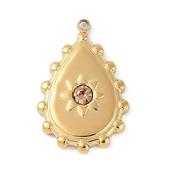 Индийский Розовый Ионное покрытие (ip) 304 подвески из нержавеющей стали со стразами, реальный 18 k позолоченный, очарование слезы, индийский розовый, 19x12.5x2.5 мм, отверстие : 1.2 мм