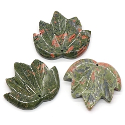 Unakite Natural Unakite Autumn Maple Leaf Pendants, Leaf Charms, 43x47~53x7mm, Hole: 2mm