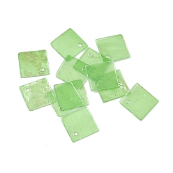 Бледно-Зеленый Подвески из натуральной ракушки капиз, окрашенные распылением, ромб прелести, бледно-зеленый, 20.5x20.5x1 мм, отверстие : 1.6 мм
