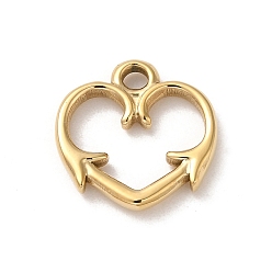 Real 14K Gold Plated 304 Stainless Steel Charms, Heart with Arrow Charm, Real 14K Gold Plated, 14x14x2mm, Hole: 1.8mm