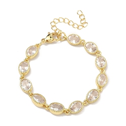 Прозрачный Овальные латунные браслеты-цепочки с инкрустацией кубическим цирконием для женщин, стойки покрытие, без кадмия и без свинца, долговечный, золотые, прозрачные, 5.71 дюйм (14.5 см)