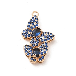 Capri Blue Brass with K9 Glass Pendants, Golden Butterfly Charms, Capri Blue, 23x14x5mm, Hole: 1.4mm