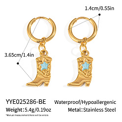 Синий 304 туфли из нержавеющей стали с серьгами-кольцами в форме звезд, с эмалью, реальный 18 k позолоченный, синие, 36.5x14 мм