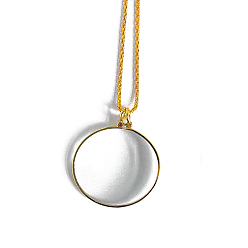 Golden Flat Round Glass Magnifying Pendant Necklace, Zinc Alloy Rope Chain Necklace, Golden, 35.43 inch(90cm)