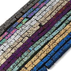 Mixed Color Electroplated Natural Lava Rock Beads Strands, Rectangle, Mixed Color, 8x4x4mm, Hole: 1mm, about 51pcs/strand, 16.38''~16.54''(41.6~42cm)