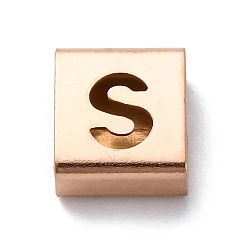 Letter S Ионное покрытие (ip) 304 квадратные подвески-слайдеры из нержавеющей стали, розовое золото , Письмо с, 9x8x4 мм, отверстие : 3.5x8.5 мм