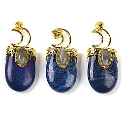 Ляпис-Лазурь Крашеные природные лазурит подвески, Луна прелести, с реечным покрытием позолоченные латунные выводы, без свинца и без кадмия, 43.5~45x20~22x14.5~15.5 мм, отверстие : 6.5x5 мм