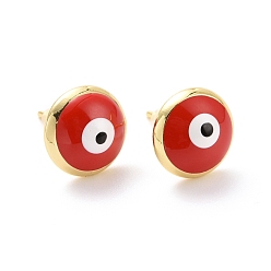 Красный Серьги-гвоздики с эмалью от сглаза, украшения из латуни с покрытием из светлого золота для женщин, без кадмия и без свинца, красные, 10 мм, штифты : 0.9 мм