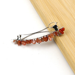 Красный Агат Заколки для волос из сплава, с сердоликом, аксессуары для волос для женщин и девочек, платина, 80x15 мм