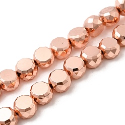 Гальванический Розовый Золотой Стеклянные бусины с гальваническим покрытием , барабан, граненые, покрытием из розового золота, 8x5.5 мм, отверстие : 1 мм, около 54 шт / нитка, 15.75'' (40 см)