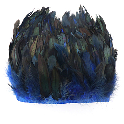 Blue Rooster Feather Fringe Trimming, Costume Accessories, Dyed, Blue, 5~7inch(127~178mm), about 10.94 Yards(10m)/Bag
