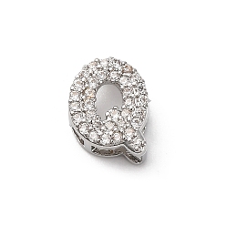 Letter Q Латунные микро проложить кубического циркония бусы, долговечный, стойки покрытие, без кадмия и без свинца, Буква Q, 9.5x7.5x4.5 мм, отверстие : 1.8 мм