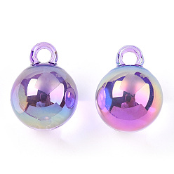 Blue Violet UV Plating Rainbow Iridescent Transparent Acrylic Pendants, Round, Blue Violet, 21x16x16mm, Hole: 3.5mm