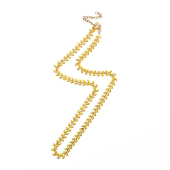 Gold Enamel Ear of Wheat Link Chain Necklace, Vacuum Plating 304 Stainless Steel Jewelry for Women, Gold, 17-1/2~17-5/8 inch(44.4~44.7cm)