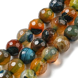 Colorful Natural Agate Beads Strands, Dyed & Heated, Round, Faceted, Colorful, 6mm, Hole: 1mm, about 62pcs/strand, 14.57 inch(37cm)