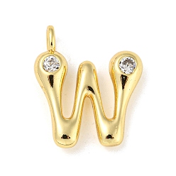 Letter W Rack Plating Brass Micro Pave Cubic Zirconia Pendants, Cadmium Free & Lead Free, Long-Lasting Plated, Real 18K Gold Plated, Letter W, 22x18x5mm, Hole: 2.8mm